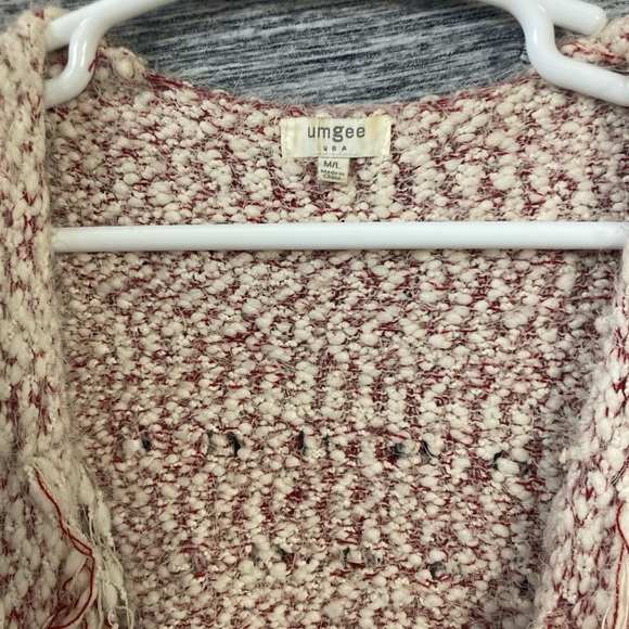 Umgee Women’s Cream Red Bohemian Fringed Open Cardigan Vest Sleeveless Knit - Picture 5 of 5